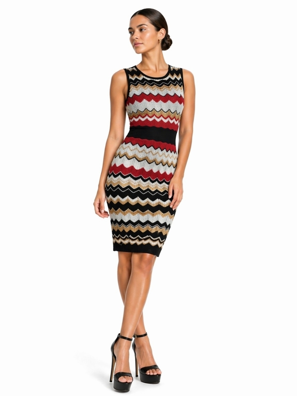 Cato Sleeveless Knit Fit & Flare Dress Multicolor Chevron Size M.